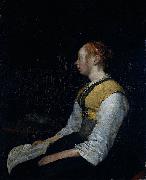 Gerard ter Borch the Younger Seated girl in peasant costume, probably Gesina (1631-90), the painter's half-sister. oil on canvas
